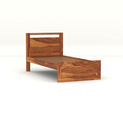 Image of Solid Sheesham Wooden Bed 6X4 Bed Single Bed Without Storage for Bedroom - Single Cot Wooden BedSingle Size for Living Room Guest Room - 12 Month Warranty (Theo Honey)