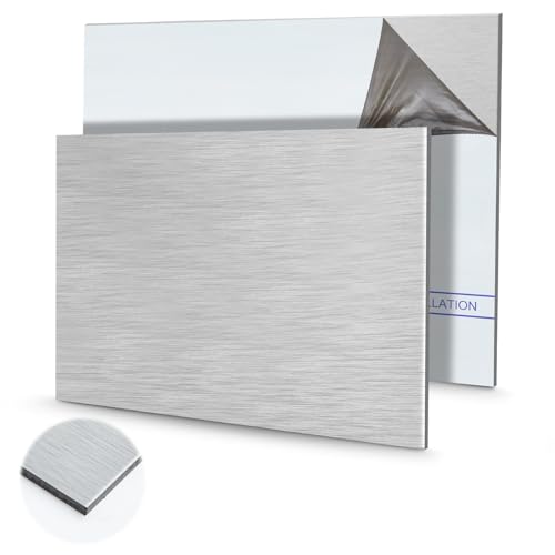 Blulu 2 Pcs Aluminum Composite Panel, 1/8" Thick Rectangle Aluminum Plastic Composite Sheet Plate for Industry Crafting Handcraft DIY Projects, Brushed Silver (16"x12")