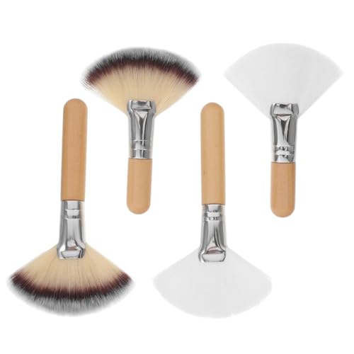 DINHEAROM 4 piezas Brochas Abanico para Maquillaje Facial Cerdas de Nylon Suaves y Densas Aplicador para Base Rubor y Polvos Mango Ergonómico Resistente para Mujeres y Profesionales
