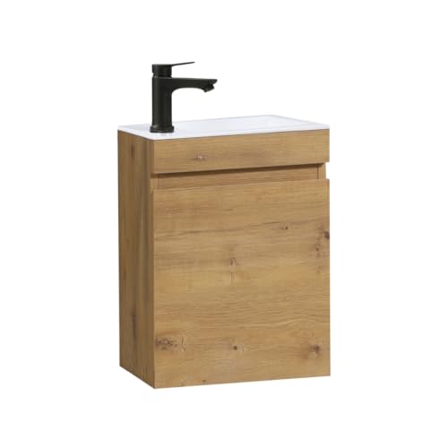 Kometmöbel Gäste-WC Waschtisch Set 40 cm Vormontiert Klein Waschbecken mit Unterschrank (Eiche 40cm, Ohne Wasserhahn)
