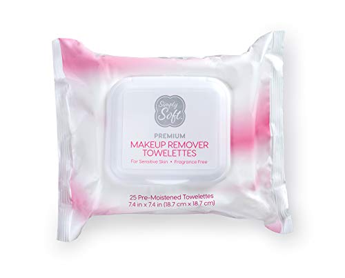 Simply Soft Premium Makeup Remover Towelettes 50 ct (2 - 25 Count Flip-top Packs), Fragrance-Free Makeup Wipes for Sensitive Skin, Hypoallergenic, pH Balanced Eye Makeup Remover Wipes, Face Wipes