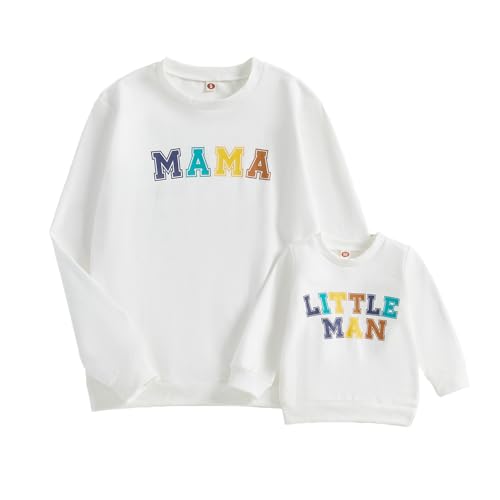 Karuedoo Mommy and Me Matching Outfits Letter Print Crewneck Long Sleeve Sweatshirt Top Mom and Son Matching Shirts