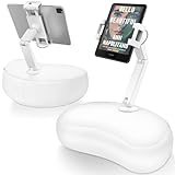 AboveTEK Tablet Kindle Pillow Stand, iPad Pillow Holder, Compatible with 4.7' to 12.9' Kindle, ipad, Tablets, Phone, 360° Adjustable iPad Stand with Soft Bean Bag for Bed Sofa Reading (White)