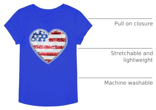 Image of Mrocioa American Heart Flag Girls 4th of July Shirt USA Patriotic Kids Sequin T-Shirt for 2-7 Years