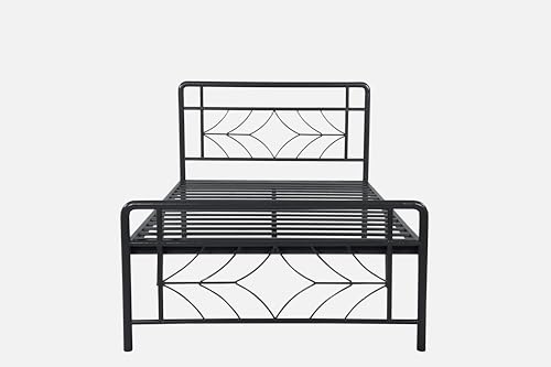 Image of Vara Metal Extra Single Size Bed Without Storage | Wrought Iron Cot with Headboard & Footboard| Sturdy Powder Coated Platform Bed Extra Single Size Cot for Bedroom (Vara Black)
