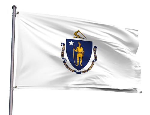Massachusetts State Flag 4x6FT MA Flag Polyester Vivid Color With 2 Brass Grommets For Massachusetts Themed Festival Events Party Decoration Indoor Outdoor (MA, 4x6ft)