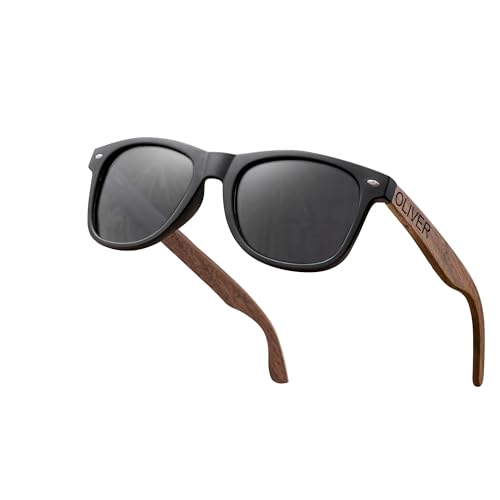 KWOOD Custom Wood Sunglasses for Men with Premium Walnut Wooden Frame, Personalized Wooden Sunglasses Box, Party Ornament, Mens Gift, Groomsmen Gift, Wedding Favors