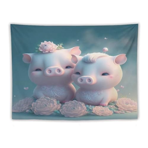 Tapisserie murale cochon mignon grand format 150x200 impression 3D - 3