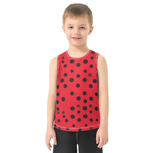 Boys Tank Top Shirts Black Polka Dot Red Sleeveless T-Shirts Crew Neck for Kids Clothing Children2