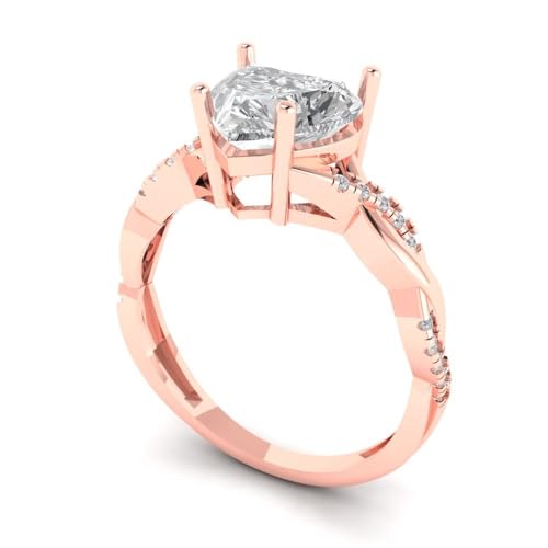 2.1 Ct Brilliant Heart Cut Clear VVS1 Zircon 14K Rose Gold Solitaire W/Accents Engagement Bridal Wedding set Ring Band2