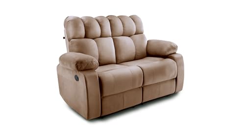 Image of Little NAP Helios Soft Suede Fabric Two Motorized Standard Recliner | Padded 2 Seater Aaram Sofa | Relaxing Chair for Home Office Living Bed Room | Brown