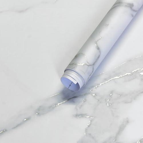 Matte White Marble Countertop Contact Paper Peel and Stick Marble Wallpaper Waterproof Removable Self-Adhiesve Marble Vinyl Wrap for Bathroom Kitchen Cabinet Table Walls Covering 31x157 inch