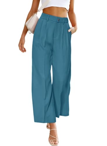 Women's Half-Elastic Waist Dress Pants Wide Leg Cropped Trousers for Business Casual Work