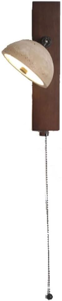 Nordic Wood Wall Sconce Vintage Pull Switch Bedside Yellow Travertine Wall Light Beige Stone Wall Lamp for Bedroom Wall Lighting Fixtures Decor for Bedroom Indoor Farmhouse Vanity Light