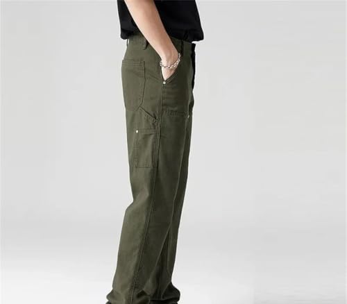 Men’s Pant Casual Straight Wide Leg Cargo Trouser Winter Fleece Lined Warm Cotton Loose Style4