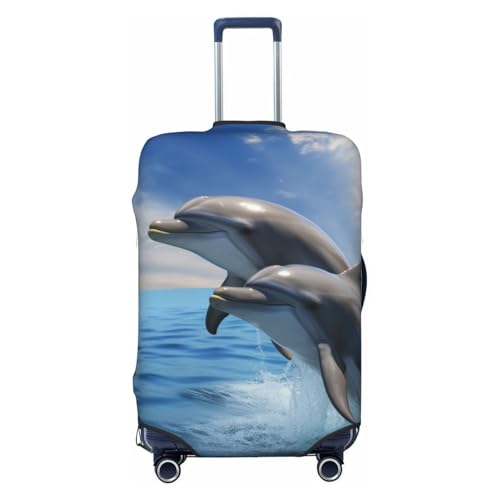 Two Dolphins Luggage Cover Washable Stretch Suitcase Protector Anti-Scratch Travel Suitcase Cover Protector Elastic Baggage Cover Fits 18-32 Inch Luggage Sleeve