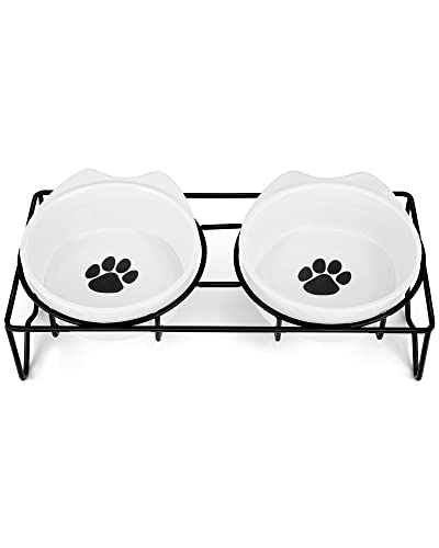 PETTOM Katzennapf Keramik, Futternapf Katze Erhöht, Fressnapf für Katzen mit Ständer Cover