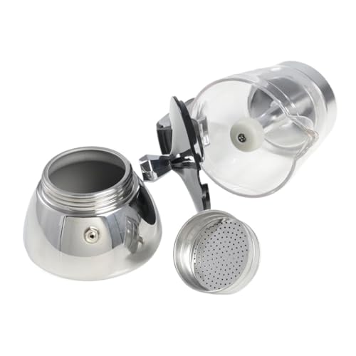 Genérico Cafetera italiana transparente de acero inoxidable 4/6. Cuerpo único resina, base 430. Ideal for el hogar, la oficina y camping. Compatible con cocinas inducción gas(4cups)