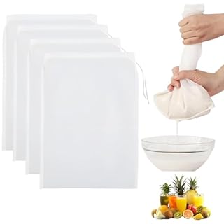 Diffaxy 4 sacchetti per latte di noci, 30x20 cm, nylon, maglia fine, filtro fine, coulisse, sacchetto filtro per formaggi, succo frutta e verdura