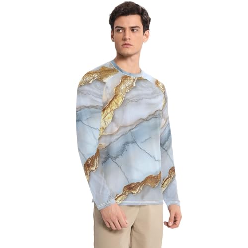 Marble Silver Neutral Men's Swim Shirts UPF 50+ Quick Drying Loose UV Sun Protection Beach3