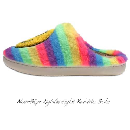 Image of Women's Men's Preppy Happy Face Slippers Comfy Warm Plush Slip-On House Slipper for Winter Indoor Soft Cushion Non-slip Fluffy Slides Slippers