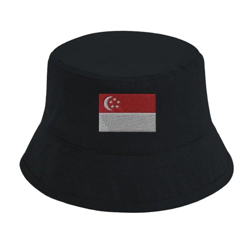Chapeau bob drapeau de Singapour aux finitions brodées haut de gamme