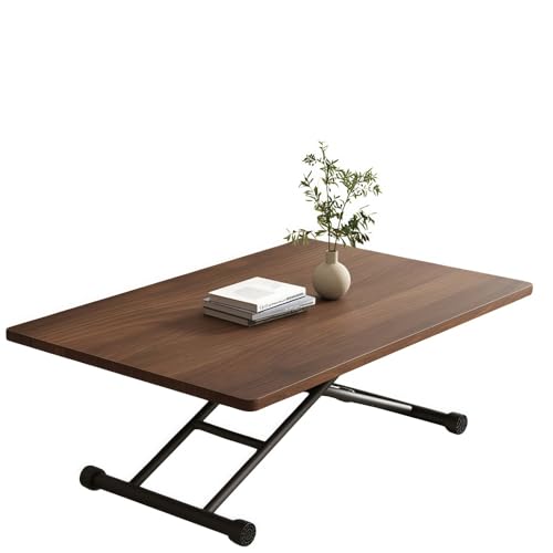 JNNJ 高さ調節可能なテーブル、ガス駆動キャスター付き、丸みを帯びた角 デザイン、ダイニングやリビングルームに最適、組み立て不要 (120 x 60 cm) (ウォルナット,100×60)