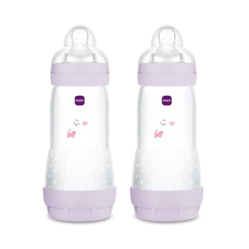 MAM Easy Start Babyflasche 320 ml (2er-Set), Set mit 2 Anti-Kolik-Flaschen zum Stillen, reduziert Luftblasen und das Risiko von Koliken, Babyzubehör ab 4 Monaten mit Sauger Größe 3, Rosa