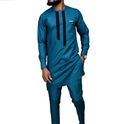 Ensemble africain pour homme avec chemise manches longues et pantalon de style dashiki traditionnel