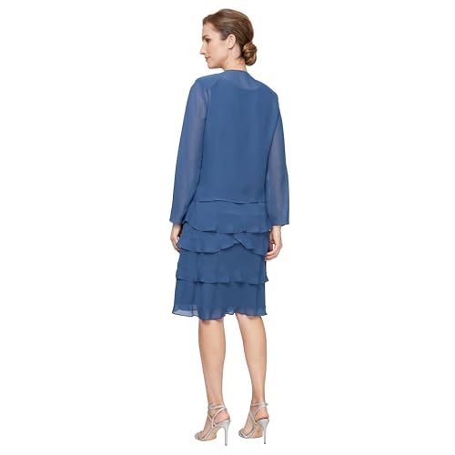 Image of S.L. Fashions Women's Mother of The Bride Tiered Jacket Dress with Shoulder Embellishment