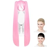 CaseEden コスプレ ウィッグ プレミアム ロング ツインテール バンス付き 耐熱 ライトピンク WIG6192