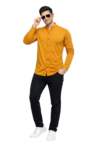 Image of Blisstone Men's Band Collar Shirt - Full Sleeve Slim Fit Casual Cotton Blend Mandarin Collar Button Down Shirt