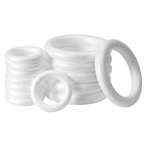 FFchuanhe 14 Pack Foam Wreath Form Foam Rings for Crafts 2 Sizes Including 7.5in(6pack) 4.6in(8pack) for Flower Projects Christmas Wedding Home Decoration and Various DIY Arts and Crafts.