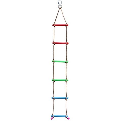 Rainbow Craft 6.6FT Climbing Rope Ladder Ninja Ladder for Kids - Kids Ninja Warrior Obstacle Course Accessories - Ninja Warrior Slackline Ladder, Playground Ninja Obstacles Swing Rope Ladder Cover