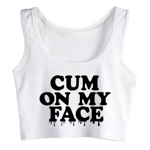 Crop Top Woman Cotton Sleeveless Cum On My Face Tank Top Vest White