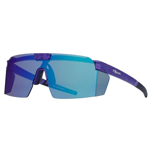 Piranha Eyewear Upland Flip Up Shield Sunglasses for Men with Blue Mirror Lenses and Peripheral Coverage