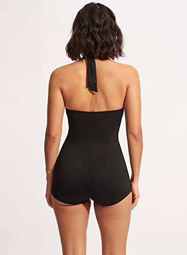 Seafolly womens Twist Front Soft Cup Boyleg One Piece Swimsuits, Eco Collective Black, 8 US4