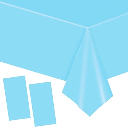 YAAVAAW 2 pièces Grand 137 * 274cm Bleu Clair Nappes Jetable,Rectangulaire Imperméables Nappe Plastique Décoration de Table pour Anniversaire de...