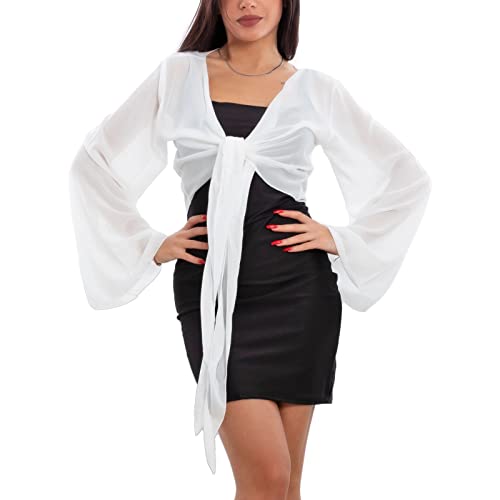 Toocool Coprispalle Donna Elegante Maniche Ampie Cerimonia Bolero VB-10371 [Taglia Unica,Bianco]