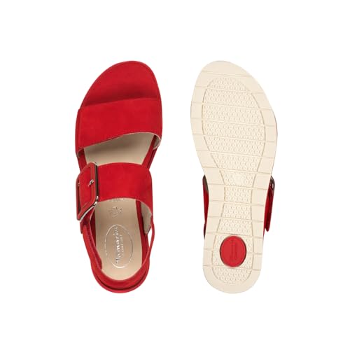 Tamaris Comfort Damen Sandalen flach aus Leder mit Schnalle, Rot (Red Suede), 38 EU