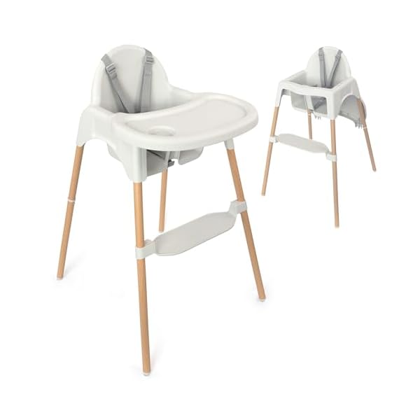 Zamboo Trona para bebé a partir de 6 meses | trona ligera (3,5 kg) con elegante aspecto de madera, gran bandeja extraíble y correa de 5 puntos | Certificado EN 14988:2017, antivuelco, hasta 15 kg