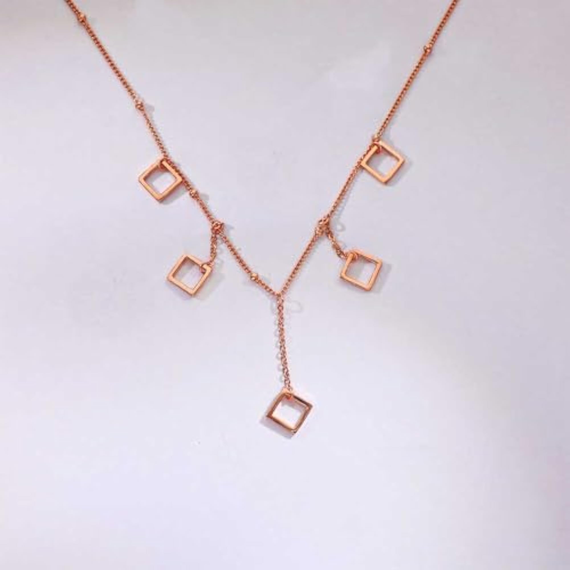 Women's 925 Sterling Silver Rose Gold Square Charm Pendant Necklace