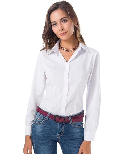 Atnlewhi Womens Long Sleeve Button Down Shirts Classic Work Blouse Stretch Formal Casual Dress Shirt2
