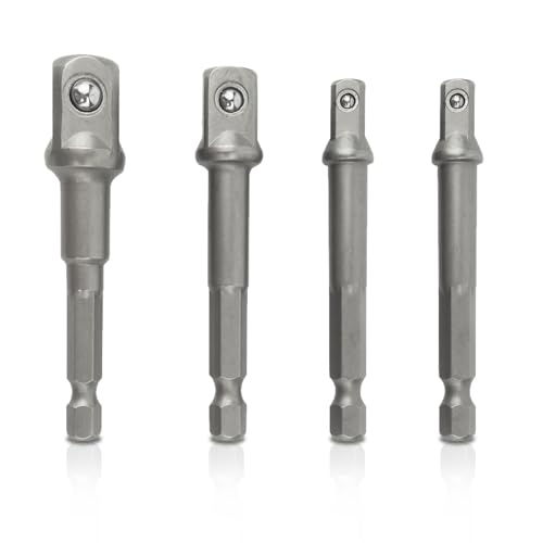 TRACOMPAN 4 Piece Drill Socket Adapter Set - 1/4, 3/8 & 1/2 Impact Socket Adapters | Drive Socket Adaptars with Hex Bit Compatibility | for Impact Driver/Drill/Wrenches/Ratchets/Screwdrivers