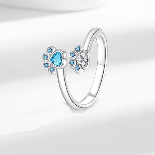 Lovely Dog Paw Open Rings for Women Promise Love Cz Crystal Open Statement Stackable Band Sterling Silver Plated Adjustable Cute Animal Puppy Footprints Finger Fashion Jewelry for Pet Lovers4