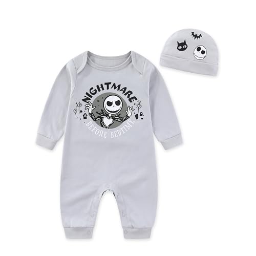 Image of Disney Nightmare Before Christmas Jack Skellington Baby Boys Coverall with Cap 2 Piece Set for Newborn and Infant