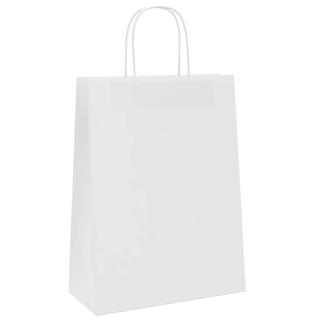 QUAHEAS Bolsas de papel blanco 26 x 12 x 35 cm con asas de cuerda de papel, 50 unidades, bolsas de papel kraft para regalo, fiestas, celebraciones, bodas, Navidad, Pascua