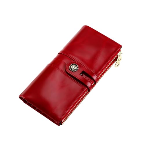 Women's RFID Blocking Wallet Soft Leather Clutch Money Ladies Purse Slim Card Holder Organizer Zip Pocket (3020-Red)4