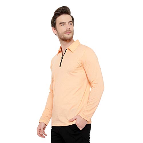 Image of Men's Cotton Blend Full Sleeve Zip Neck Polo T-Shirt (Pack of 1)