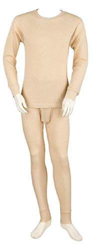 Styllion Mens Thermal Underwear Set - Original Waffle Knit - 135 GSM (Medium, Beige)
